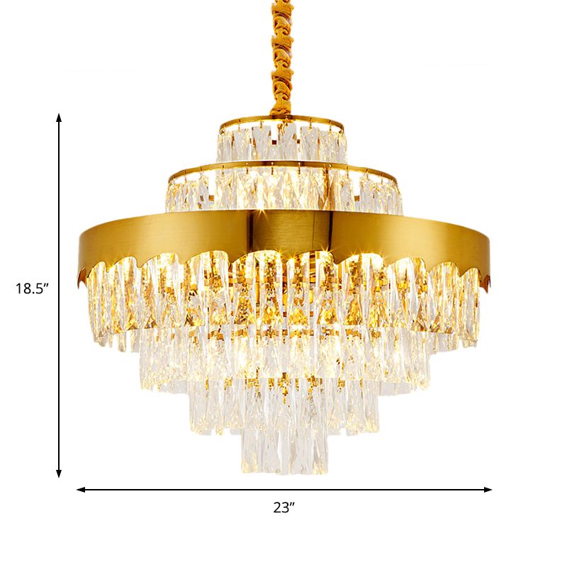 17"/23" W Layered Chandelier Light Fixture Dining Room Vintage Style Crystal and Metal Hanging Lamp in Gold