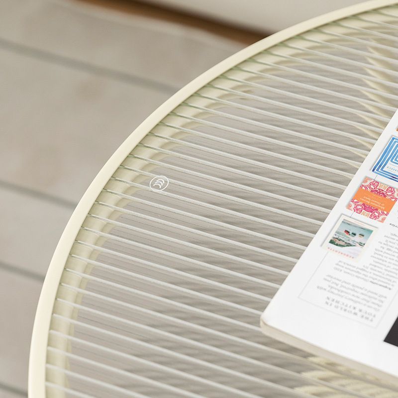 Modern 17.7"H Round Glass Cocktail Table Iron 4 Legs Coffee Table with Shelf