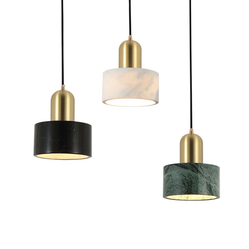 Drum Hanging Light Fixture Modern 1-Light Suspension Lamp with Stone Shade for Restaurant