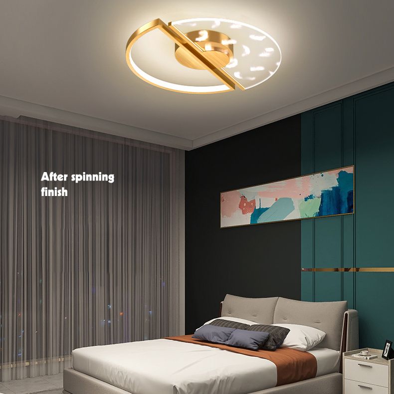 Gold Feather LED Flush Mount in Modern Creative Style Iron Circular Ceiling Light with Acrylic Shade
