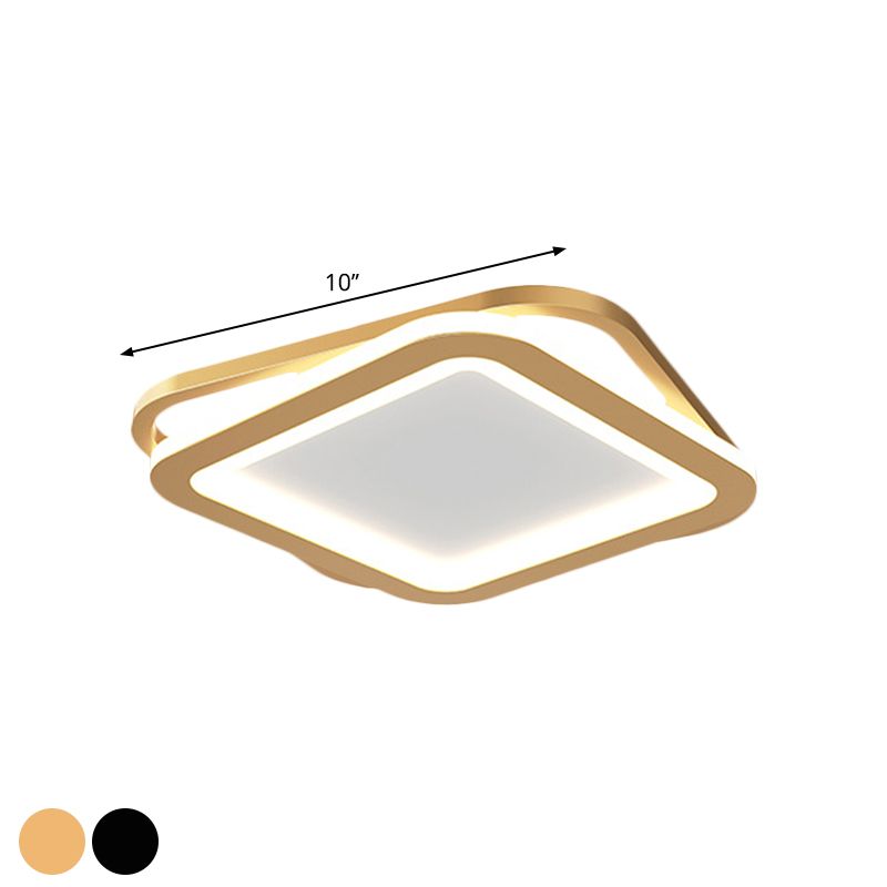 Simple Round/Square Ceiling Mounted Fixture Metal LED Hallway Flush Lighting in Black/Gold
