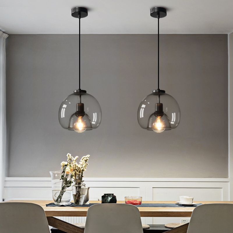 Black Mini Glass Globe Pendant Light Adjustable LED Kitchen Pendant Lighting
