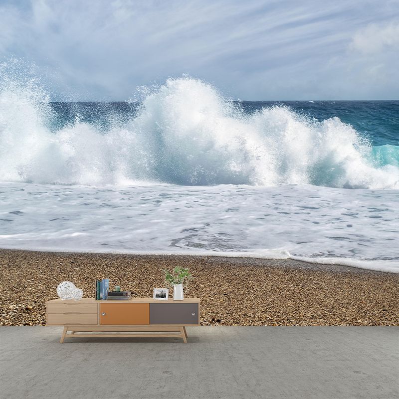 Photography Sea Mural Wallpaper for Sitting Room Wall Covering in Soft Color