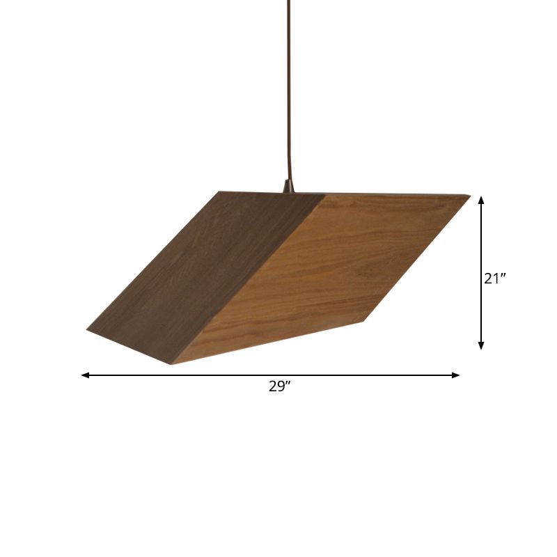 Triangular Prism Wood Drop Pendant Modern Creative 1 Light Beige Hanging Light Kit
