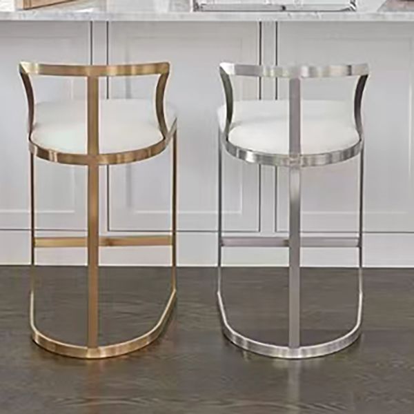 White Upholstered Bar Stools Backrest Counter Stool with Metal Base
