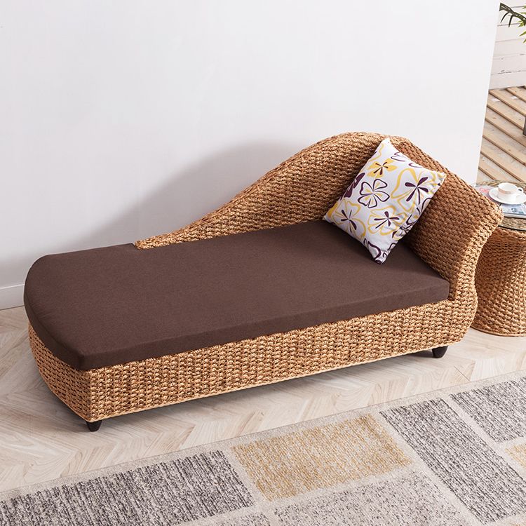 Modern Style Living Room Chaise Rolled Arms Upholstered Chaise Lounge with Rattan Base