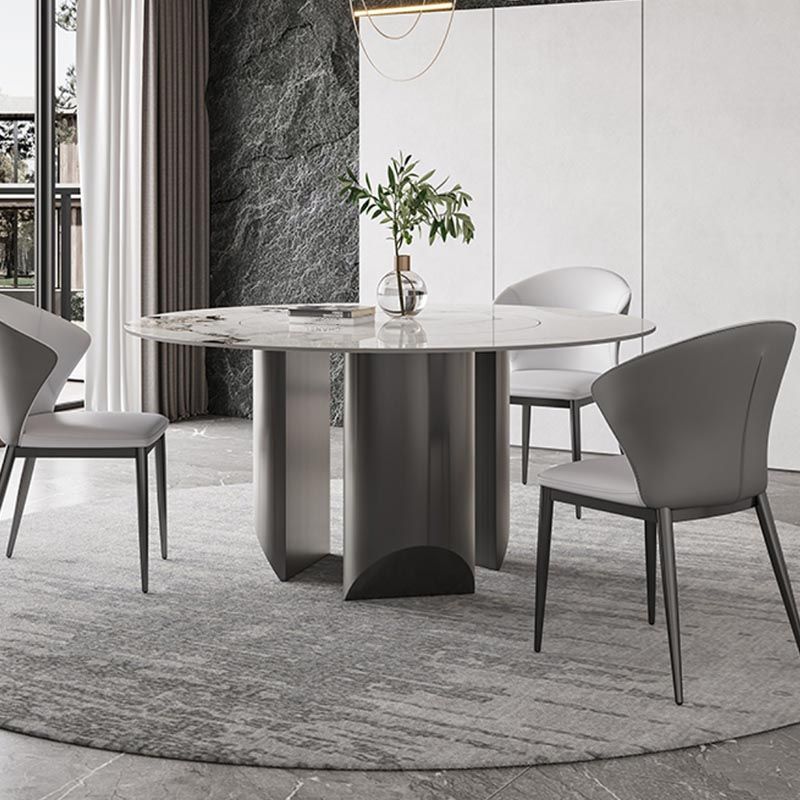 Round Dining Table Contemporary Dining Table with Stainless Steel Pedestal Base