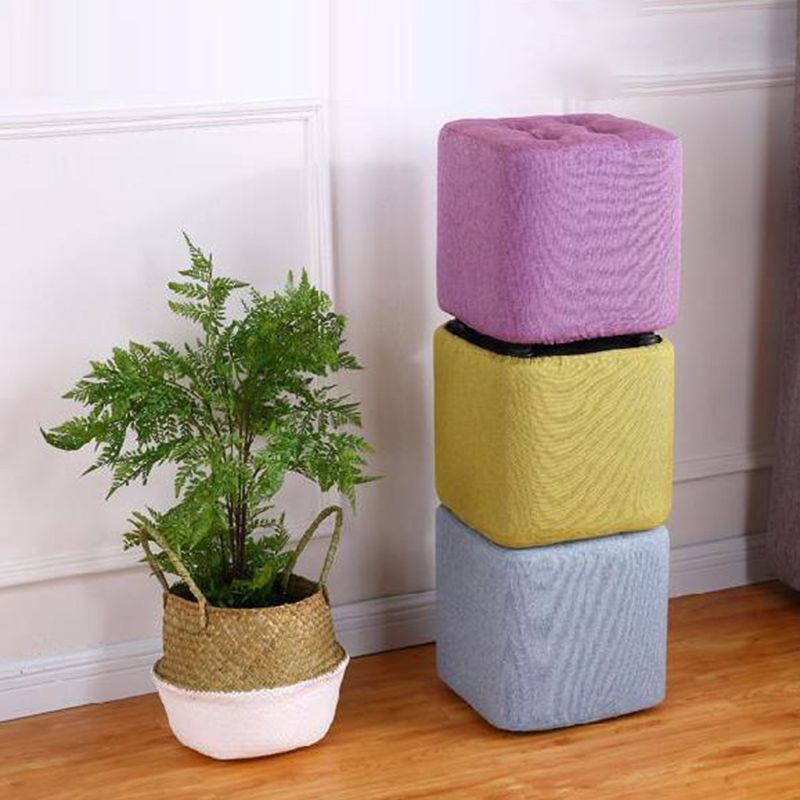 Modern Pouf Ottoman Fabric Upholstered Tufted Solid Color Square Ottoman