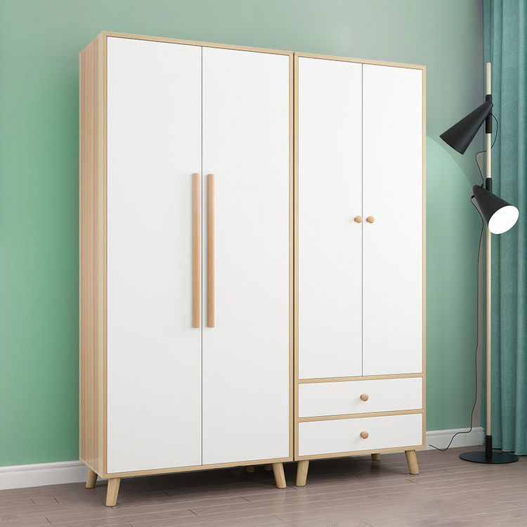 Modern White Wardrobe for Home Engineered Wood Cabinet with Hinged Doors