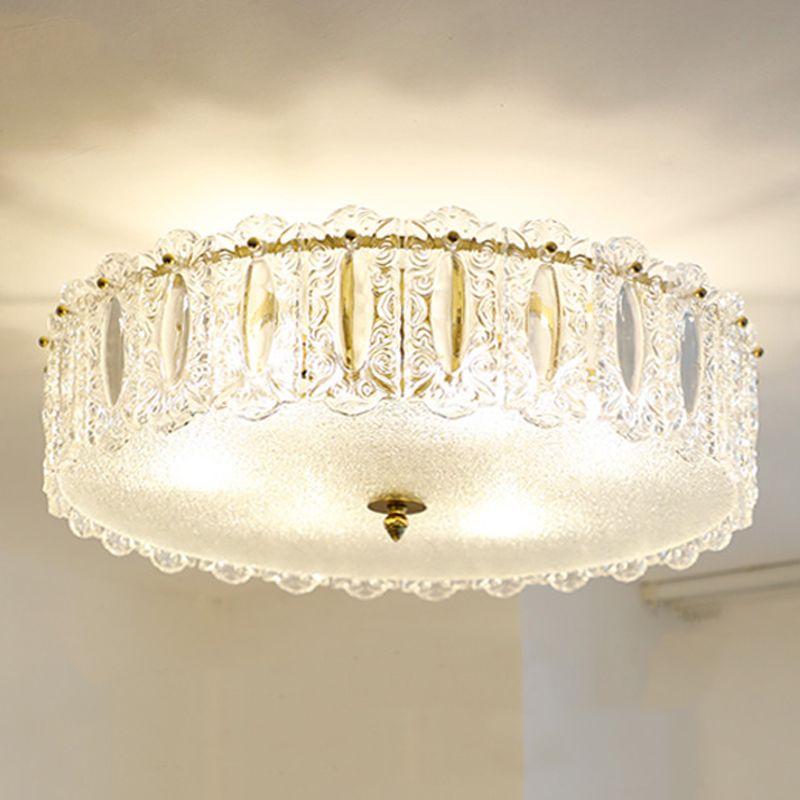 Lampe de plafond de forme ronde Mount à chasse d'eau en fer moderne avec abat-jour en verre pour le salon