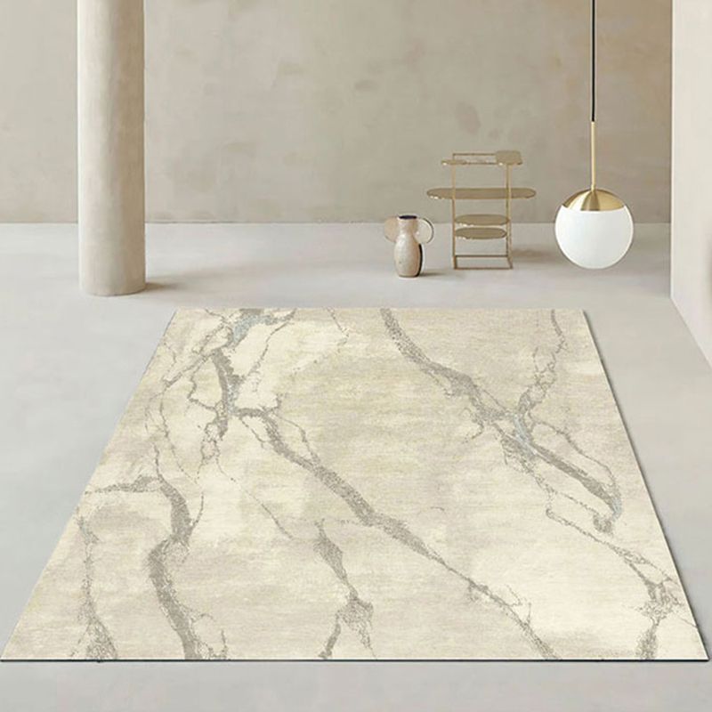 Tapis gris moderne Géométrique Imprimez en polyester tapis lavable antidérapant pour salon