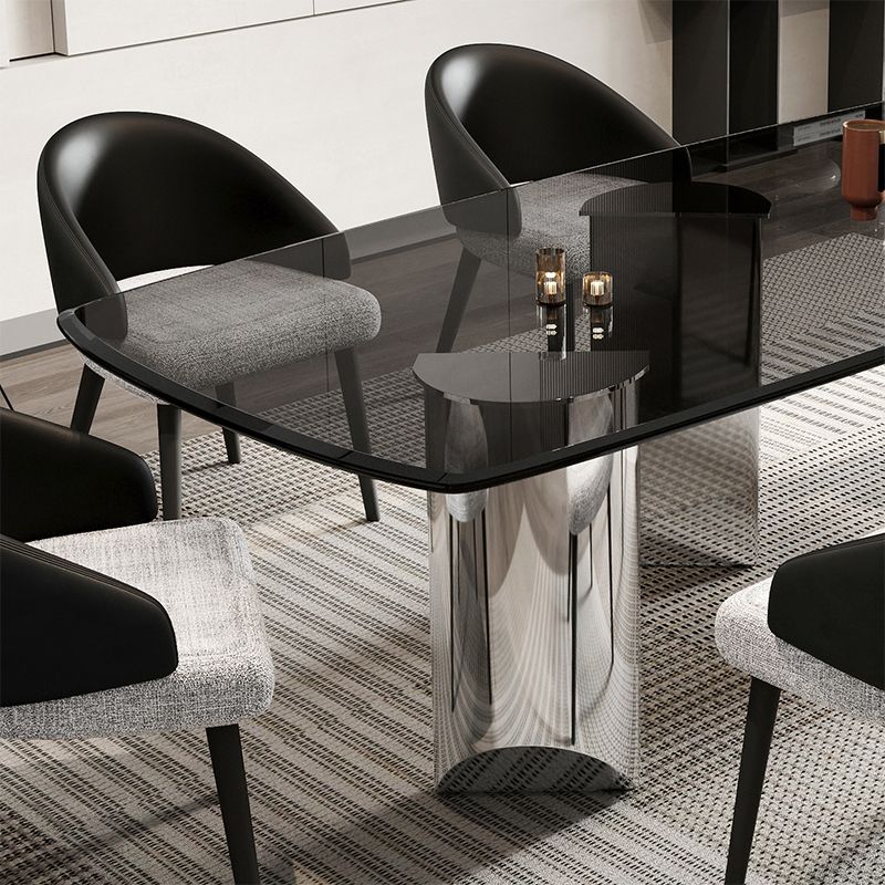 Contemporary Kitchen Dinner Table Rectangle Glass Top Dining Table