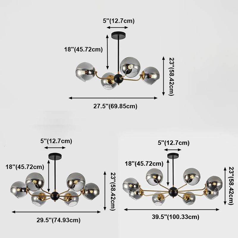 Eenvoud Kroonluchter Lichte bevestiging met bolvormige glazen schaduw metalen hangende plafondlampen