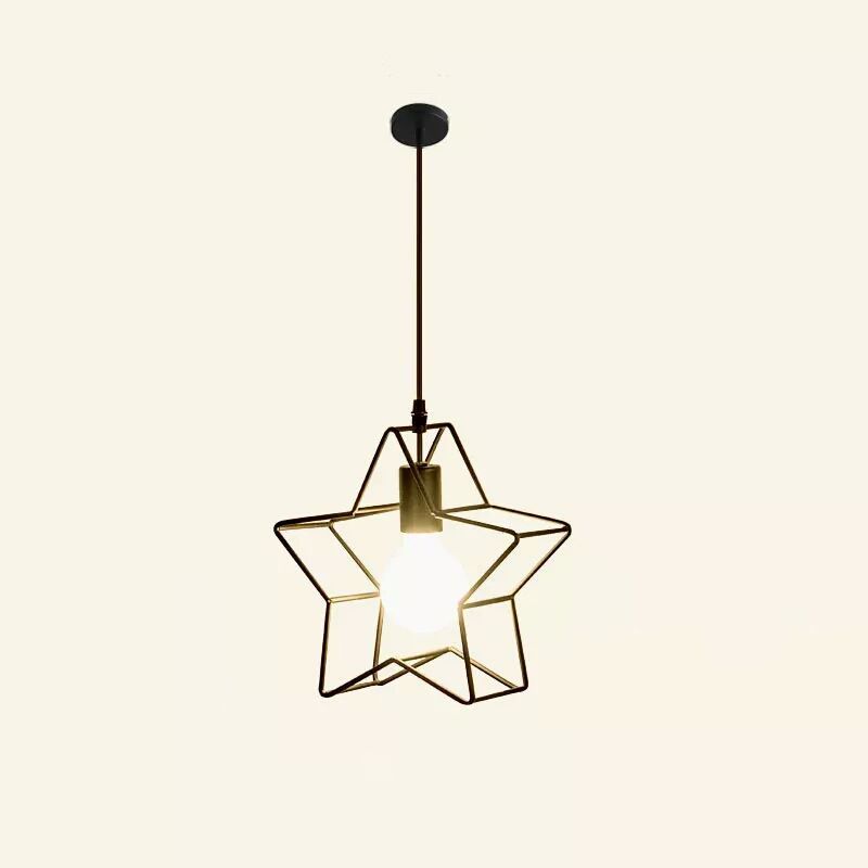Industrial Star Shaped Suspension Light Single Iron Hanging Pendant Light in Black for Restaurant