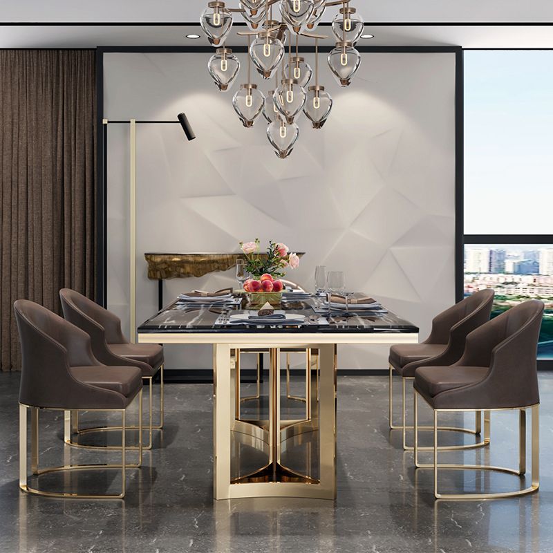 Traditional Luxury Dining Table Rectangle Double Pedestal Table with Gold Frame