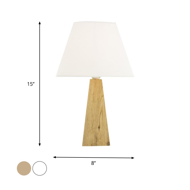 Taupe/lámpara de mesa de pagoda blanca minimalista 1 cabezal de tela nocturna luz con pedestal de madera piramidal
