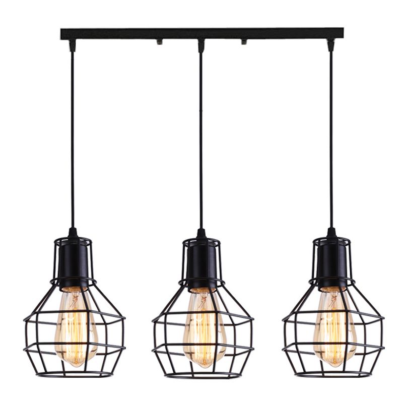 Metal Black Pendant Ceiling Light Open Cage Industrial Style Hanging Light Fixture