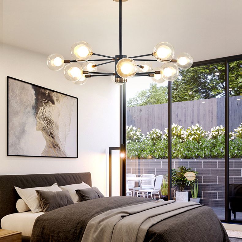 Globe Suspension Hanging Pendant Light Modern Style Corridor Clear Glass Chandelier in Frosted Spray Paint Finish