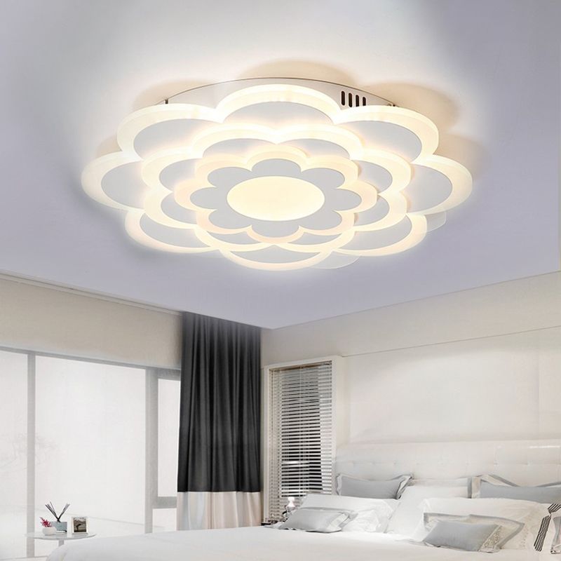 Lampe LED encastrée pour chambre à coucher, plafonnier blanc moderne avec abat-jour en acrylique à fleurs superposées, lumière chaude/blanche