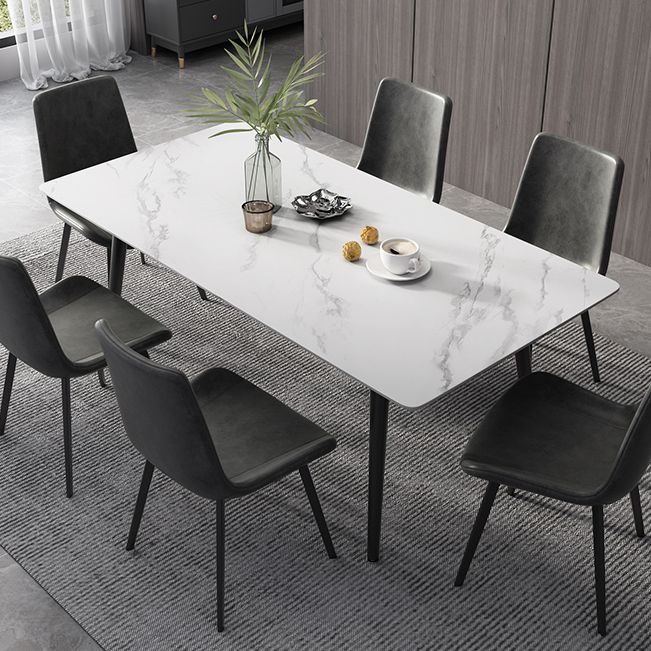 Industrial Style Dining Table Rectangle Sintered Stone 4 Legs Table with Black Frame