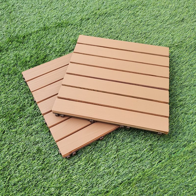 Yellow 6-Slat Square Wood Flooring Tiles Snap Fit Installation Floor Board Tiles