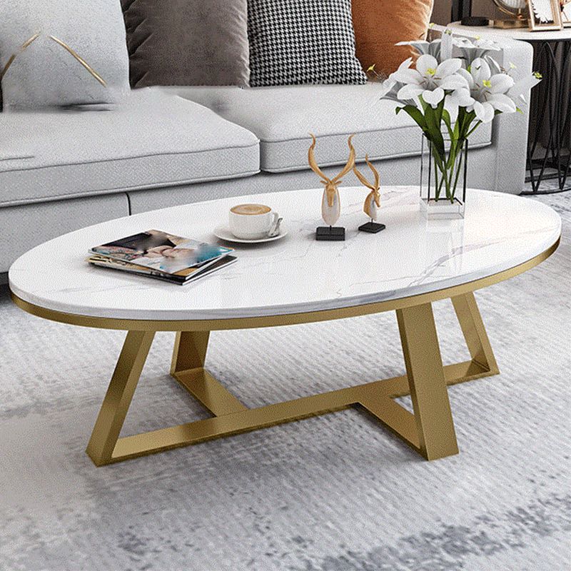 Modern Rectangular Slate 4 Legs Coffee Table White Champagne Cocktail Table