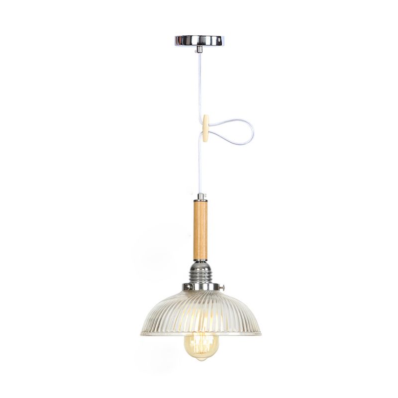 Simplicité Bulbe unique en bois suspendu en verre léger du café d'éclairage avec 39,3 "fil de suspension réglable