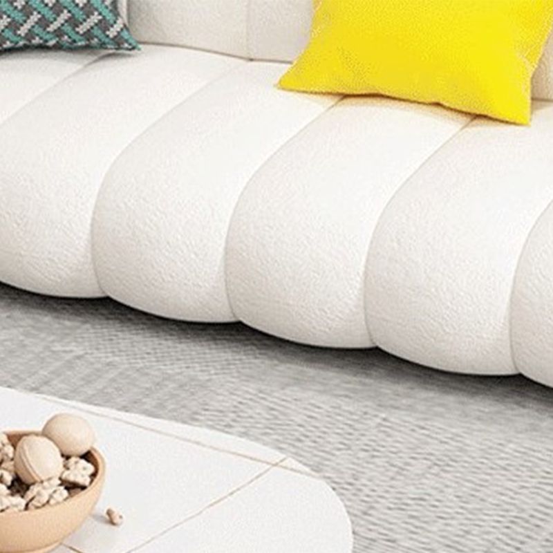 White Recessed Arm Curved Sofa Wool Sofa with Sewn Pillow Back