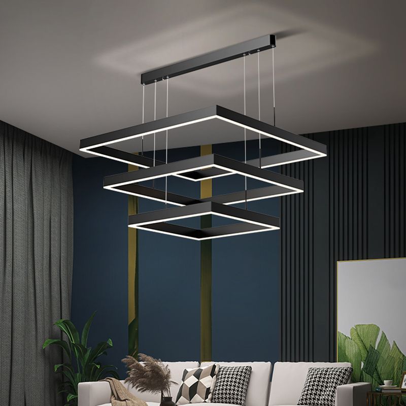 Geometry Shape Hanging Lamp Fixture Modern Style Pendant Lamp in Black for Living Room
