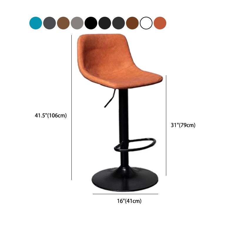 Scandinavian Metal Barstool Adjustable Low Back Faux Leather Barstools in Matte Finish