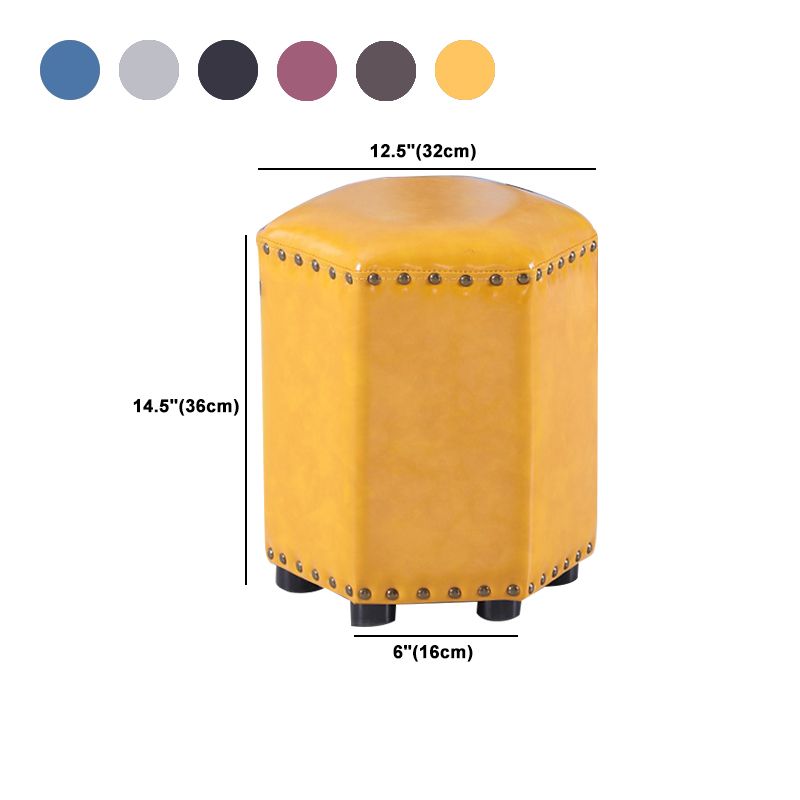 Modern Hexagon Pouf Ottoman Plain Leather Chair Ottoman With Nailhead Trim