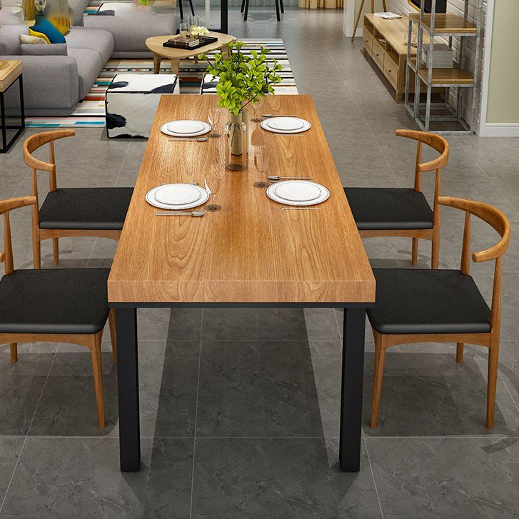Industrial Dining Table with Metal Legs Brown Solid Wood Top Table