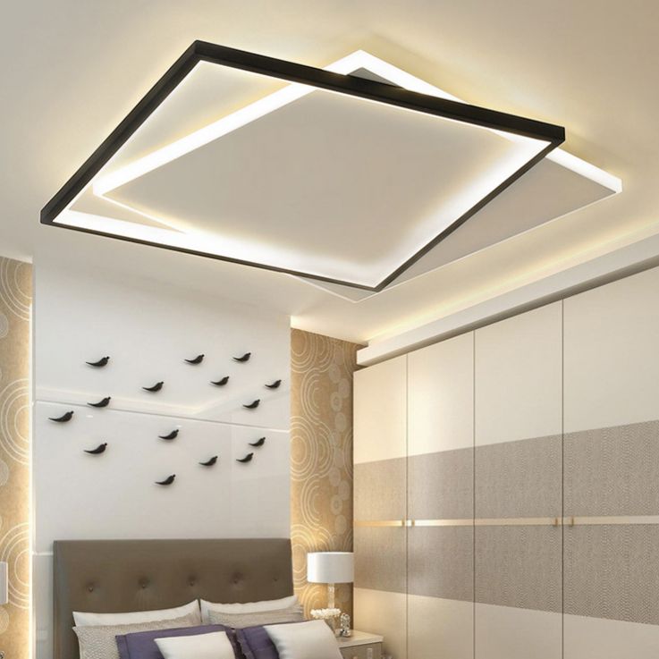 Ultra-thin Flush Mount Lighting Simplicity Metal Black-White LED Ceiling Lamp for Living Room