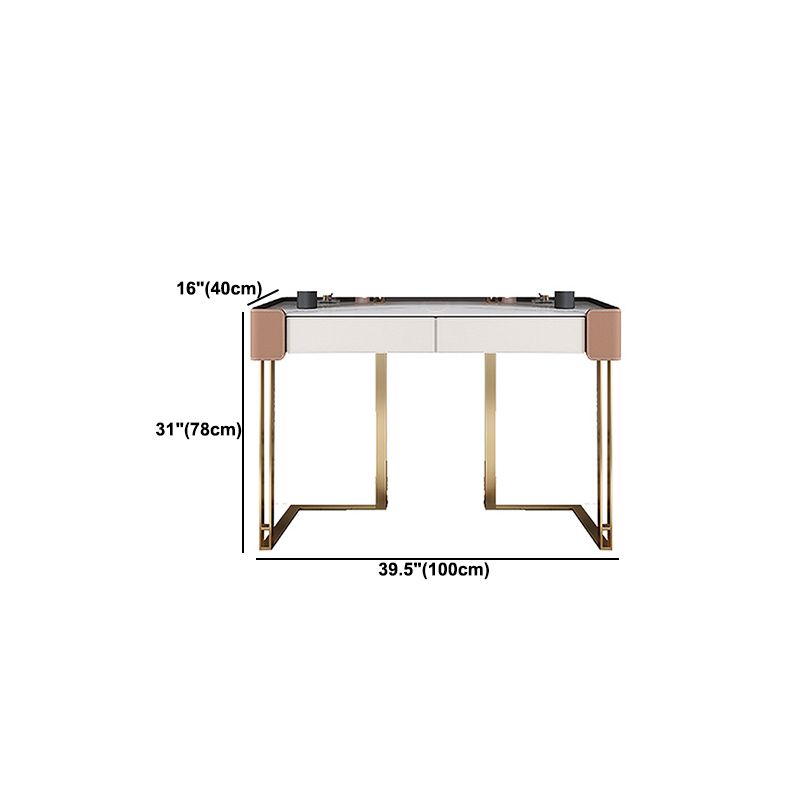 White Slate Vanity Set Metal Table Legs with 2/5 Drawers Dresser