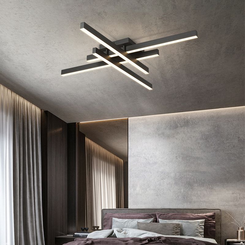 Luz de techo LED negra acrílica en soporte empotrado lineal de aluminio de estilo conciso moderno para dormitorio