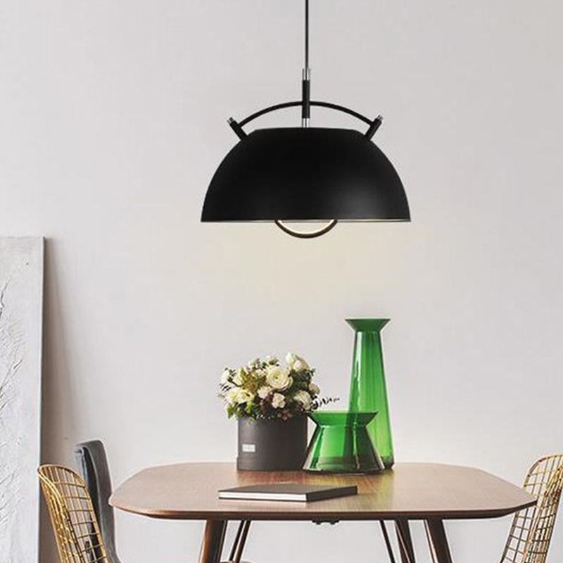 1 cabezal de comedor iluminación colgante modernista lámpara colgante negro con sombra de metal abovedada