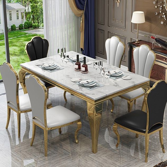 Traditional Luxury Dining Table Rectangle Metal Gold Tripod Dining Table