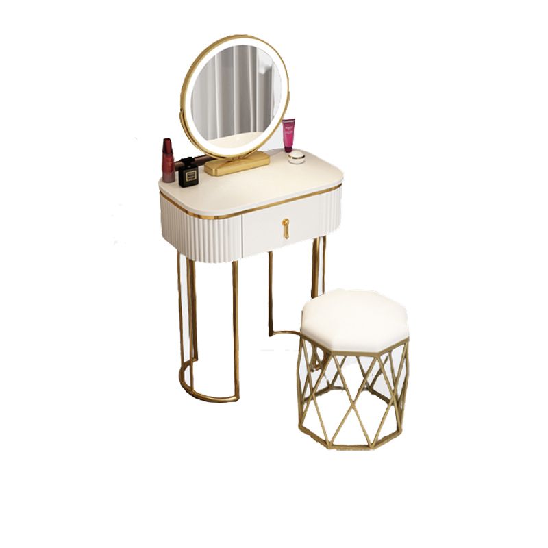 Glam Wood Frame Makeup Vanity Drawer Vanity in White with Gold Base