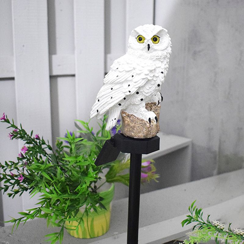 Owl Resin Solar LED Path Light Modern Brown/White LED Ground Plug Lamp for Outdoor Courtyard
