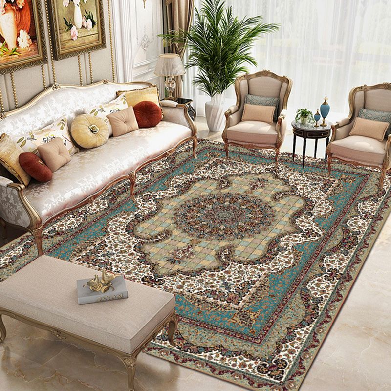 Blue Bohemian Rug Blending Graphic Rug Washable Indoor Rug for Living Room