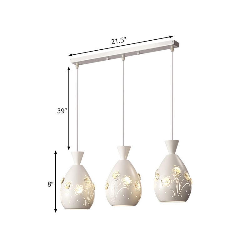 Cône blanc multiples suspendues modernes 3 lumières en fer pendule de fer avec conception florale découpée au laser