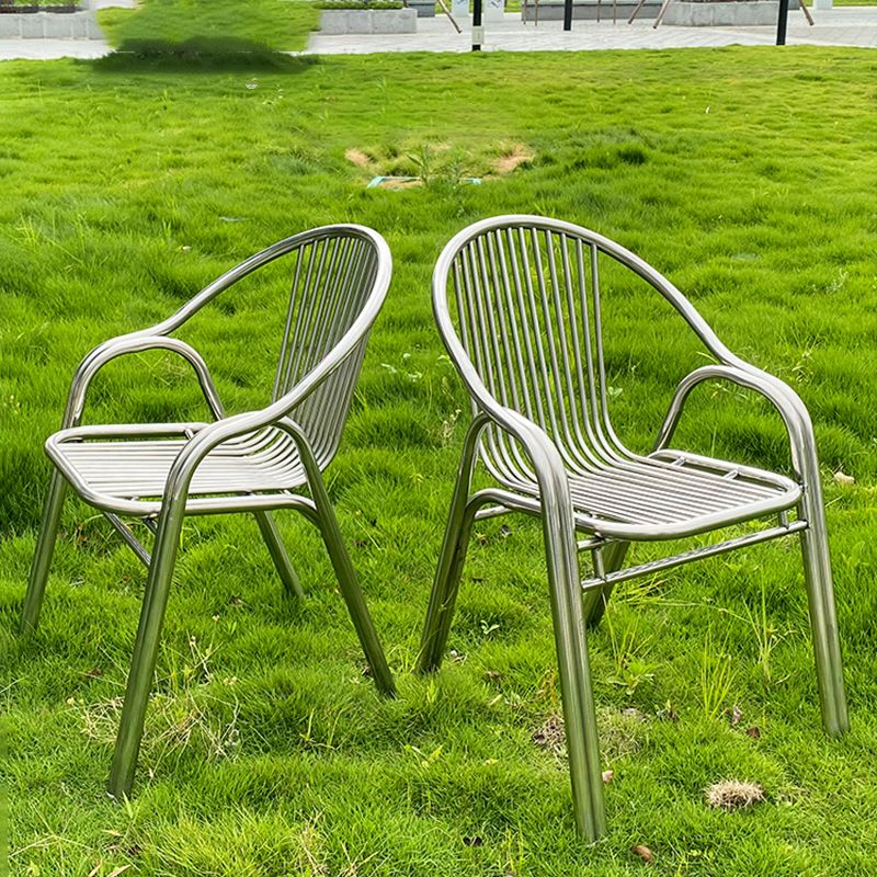 Industrial Armchair Open Back Metal Steel Patio Dining Chair with Arm