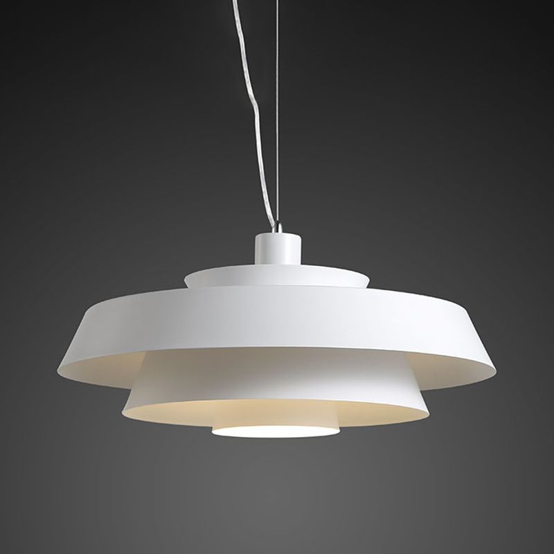 Tiered Pendant Ceiling Light Contemporary Metallic 1 Light Dining Room Suspension Lamp in White