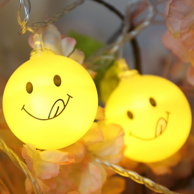 Emoji Battery String Light Contemporary Plastic Yellow LED Fairy Lighting for Girls Bedroom