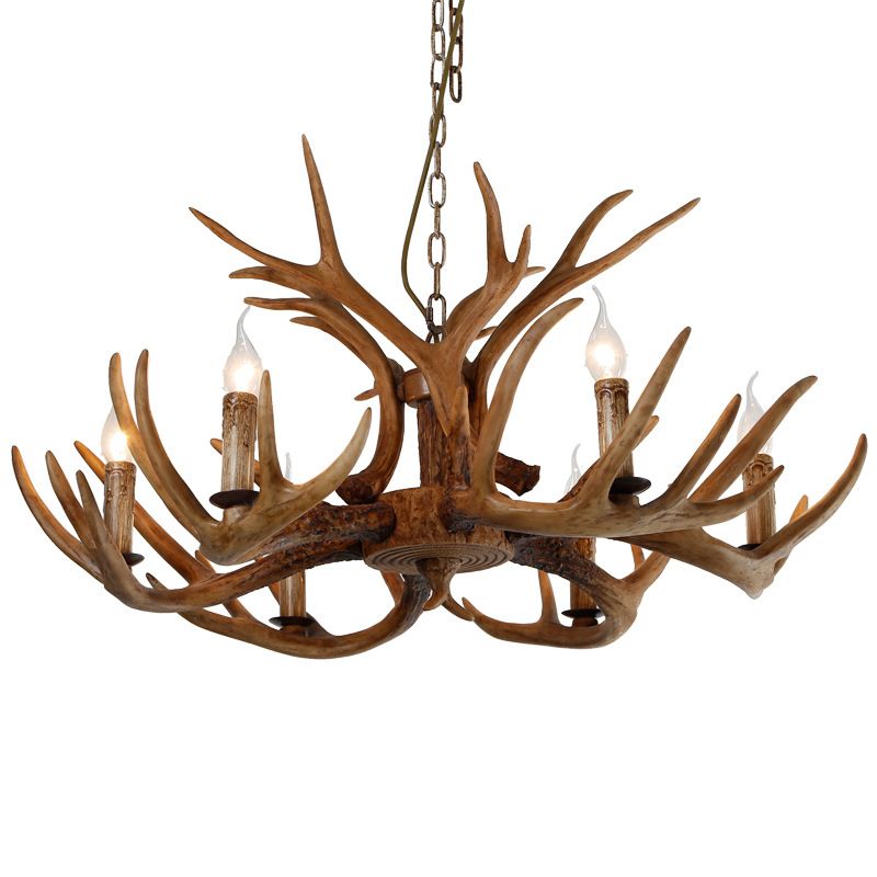 6-Light Antler Pendant Light in Traditional Vintage Style Sputnik Resin Chandelier for Interior Spaces