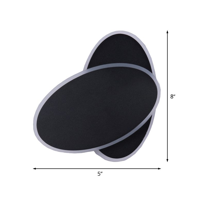 Double Oval Bedside Wall Lighting Aluminum LED Simple Wall Sconce Lamp in Black, White/Warm Light