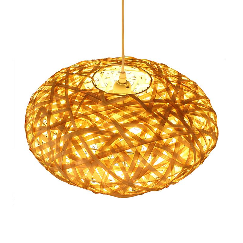 Ovale Bambus Deckenlampe Japanisch 1 Kopf Beige Hanges Leuchte für das Restaurant
