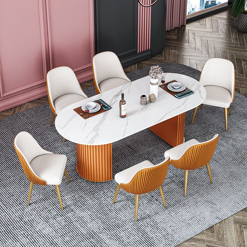 Stone Top Dining Table Contemporary Oval Dining Table with Sled Base