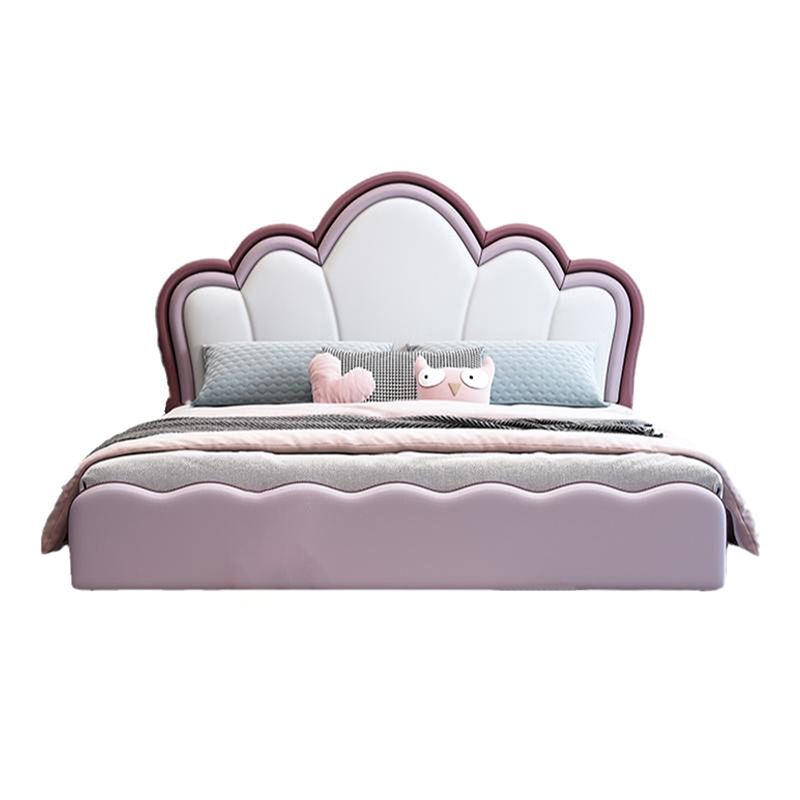 Glam Genuine Leather Standard Bed wood Bed Frame with Upholstered Headboard for Bedroom