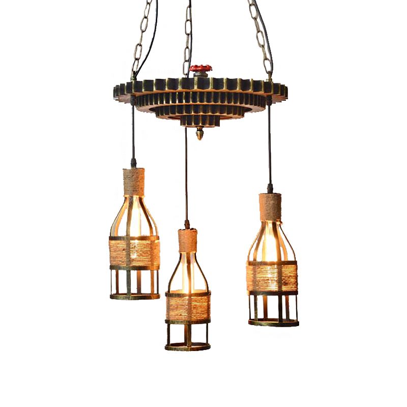 Corde à 3 lumière et lustre suspendu en métal en bronze industriel en bronze salle à manger pendentif luminaire avec équipement